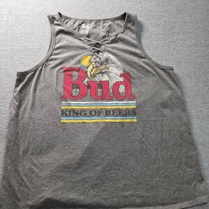 Budweiser King Of Beers Mens 2X Graphic Tank Top Gray Lace Up Brew City‎